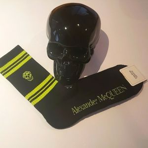 Alexander McQueen Black & Green Stripe Skull Socks Large.